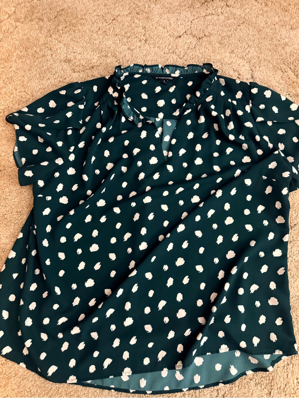 Worthington Teal Dot Flutter Sleeve Blouse